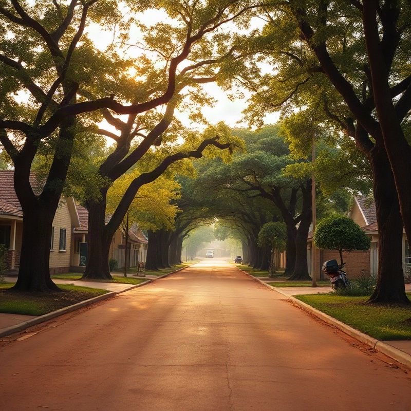 Residential street in Kakamega bathed in golden morning light