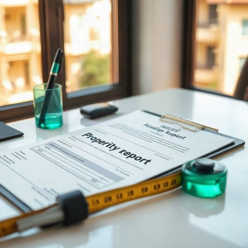 Formal property valuation report and surveyor tools on a clean desk